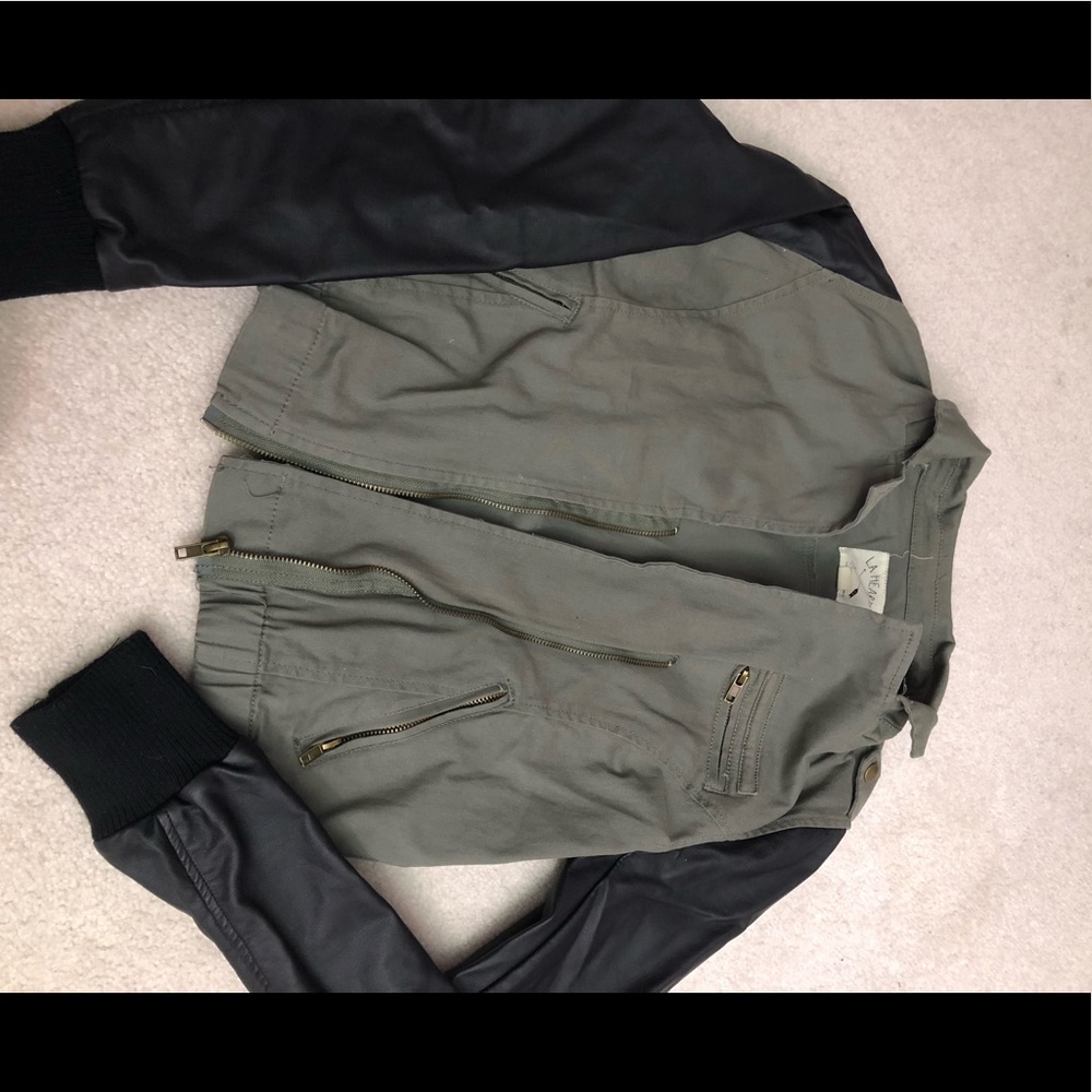 Cargo Jacket with leather sleeves.